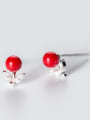 thumb Fashionable Leaf Shaped Artificial Pearl Silver Stud Earrings 1