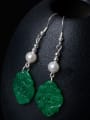 thumb Retro style Shell Pearls Green Emerald 925 Silver Earrings 1