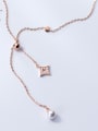 thumb Sterling silver micro-inlay zricon geometric sweet synthetic pearl clavicle chain 0