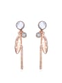 thumb Trendy Feather Shaped Rose Gold Plated Turquoise Drop Earrings 0
