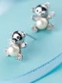 thumb Lovely Bear Shaped Artificial Pearl Silver Stud Earrings 2