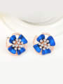 thumb Fashion Elegant Cubic Rhinestones Blue Flower Alloy Stud Earrings 0