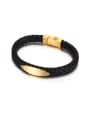 thumb Men Gold Leather Titanium Steel Bracelet 0