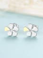thumb 925 Sterling Silver With Cubic Zirconia  Cute Two-Color Flower Stud Earrings 2