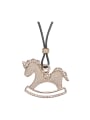 thumb Fashion Wooden Horse austrian Crystals Leather Sweater Chain 0