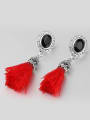 thumb Ethnic style Cashmere Tassels Black Resin stone Alloy Drop Earrings 3