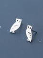 thumb 925 Sterling Silver With Platinum Plated Cute Owl Stud Earrings 1