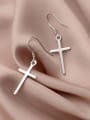 thumb 925 Sterling Silver With Platinum Plated Simplistic Cross Drop Earrings 2