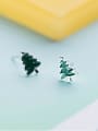 thumb 925 Sterling Silver With Platinum Plated Cute Christmas Tree Stud Earrings 2
