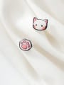 thumb 925 Sterling Silver With Platinum Plated Simplistic Cat Stud Earrings 1