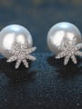 thumb Fashion Cubic Zirconias Flower Imitation Pearl Stud Earrings 1