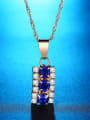 thumb Fashion White Blue Zirconias Rectangular Pendant Copper Necklace 2