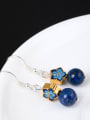 thumb Ethnic style Blue Stone Bead Enamel Flower 925 Silver Earrings 0