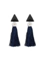 thumb Fashion Blue Cashmere Tassels Little Daisy Flower Black Enamel Drop Earrings 0