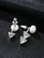 thumb Sterling Silver with AAA zircon asymmetrical pearl studs earring 2