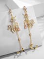thumb Copper With Gold Plated Personality unicorn Long tassel ear clip 1