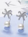 thumb Fashion Shiny Zirconias Bowknot Imitation Pearl Stud Earrings 2