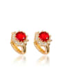 thumb Noble Red 18K Gold Plated Flower Shaped Zircon Clip Earrings 0