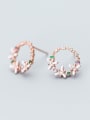 thumb Exquisite Rose Gold Plated Flower Shaped Rhinestones Stud Earrings 0