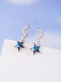 thumb Fashion Blue Crystal Star Cubic White Zirconias 925 Silver Stud Earrings 0