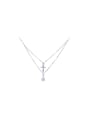 thumb Copper Alloy White Gold Plated Simple Cross Zircon Necklace 0