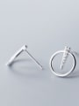 thumb 925 Sterling Silver With Silver Plated Simplistic Geometric Circular Triangular Stud Earrings 2