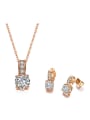 thumb Copper 18K Gold Plated Fashion Zircon Round Two Pieces Jewelry Set 1