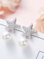 thumb Fashion Artificial Pearl Shiny Zirconias-covered Star 925 Silver Stud Earrings 2