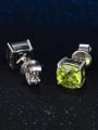 thumb S925 Silver Square Shaped Green Natural Stones Stud Earrings 2