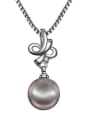 thumb Exquisite Platinum Plated Black Artificial Pearl Copper Necklace 0