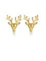 thumb 925 Sterling Silver With Gold Plated Simplistic Antlers Stud Earrings 0