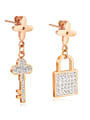 thumb Copper With Rose Gold Plated Personality key and lock Stud Earrings 0