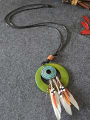 thumb Vintage Wooden Circle Feather Necklace 0