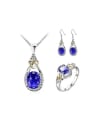 thumb Blue Glass Stone Water Drop Shaped Three Pieces Jewelry Set 2