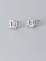 thumb 925 Sterling Silver With Platinum Plated Simplistic Hollow Square Stud Earrings 2