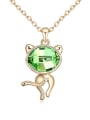 thumb Fashion Oval austrian Crystal Little Cat Pendant Alloy Necklace 1