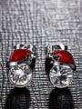 thumb Tiny Personalized White Crystal Christmas Hat Copper Stud Earrings 1