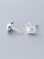 thumb 925 Sterling Silver With Platinum Plated Cute Heart Stud Earrings 2