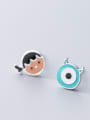 thumb 925 Sterling Silver With White Gold Plated Cute Asymmetrical Monster Doll Stud Earrings 0