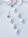 thumb Pure silver imitation pearl string style earrings 4