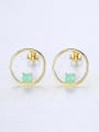 thumb 925 Sterling Silver With  Turquoise Simplistic Round Stud Earrings 2