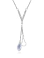 thumb Simple Water Drop austrian Crystal V-shaped Pendant Alloy Necklace 1