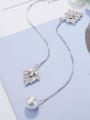 thumb Fashion Imitation Pearl Zirconias Leaf Line Earrings 2