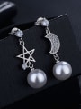 thumb Personalized Asymmetrical Moon Star Imitation Pearl Copper Stud Earrings 3