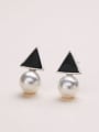 thumb Simple Little Black Triangle Shell Pearl 925 Silver Stud Earrings 2