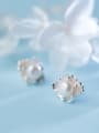 thumb All-match Flower Shaped Artificial Pearl Silver Stud Earrings 0