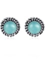 thumb 925 Sterling Silver With Turquoise Vintage Round Stud Earrings 0