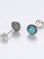 thumb 925 Sterling Silver With Turquoise Vintage Round Stud Earrings 2