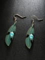 thumb Personalized Antique Bronze Plated Turquoise stone Leaf Alloy Drop Earrings 1