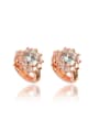 thumb All-match Rose Gold Plated Flower Zircon Stud Earrings 0